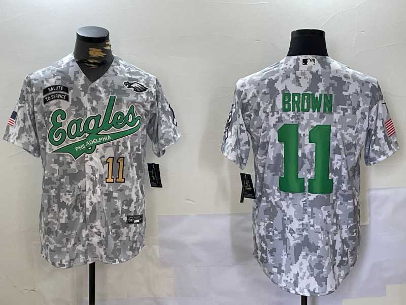 Men%27s Philadelphia Eagles #11 AJ Brown Arctic Camo 2024 Salute to Service Stitched Baseball Jerseys